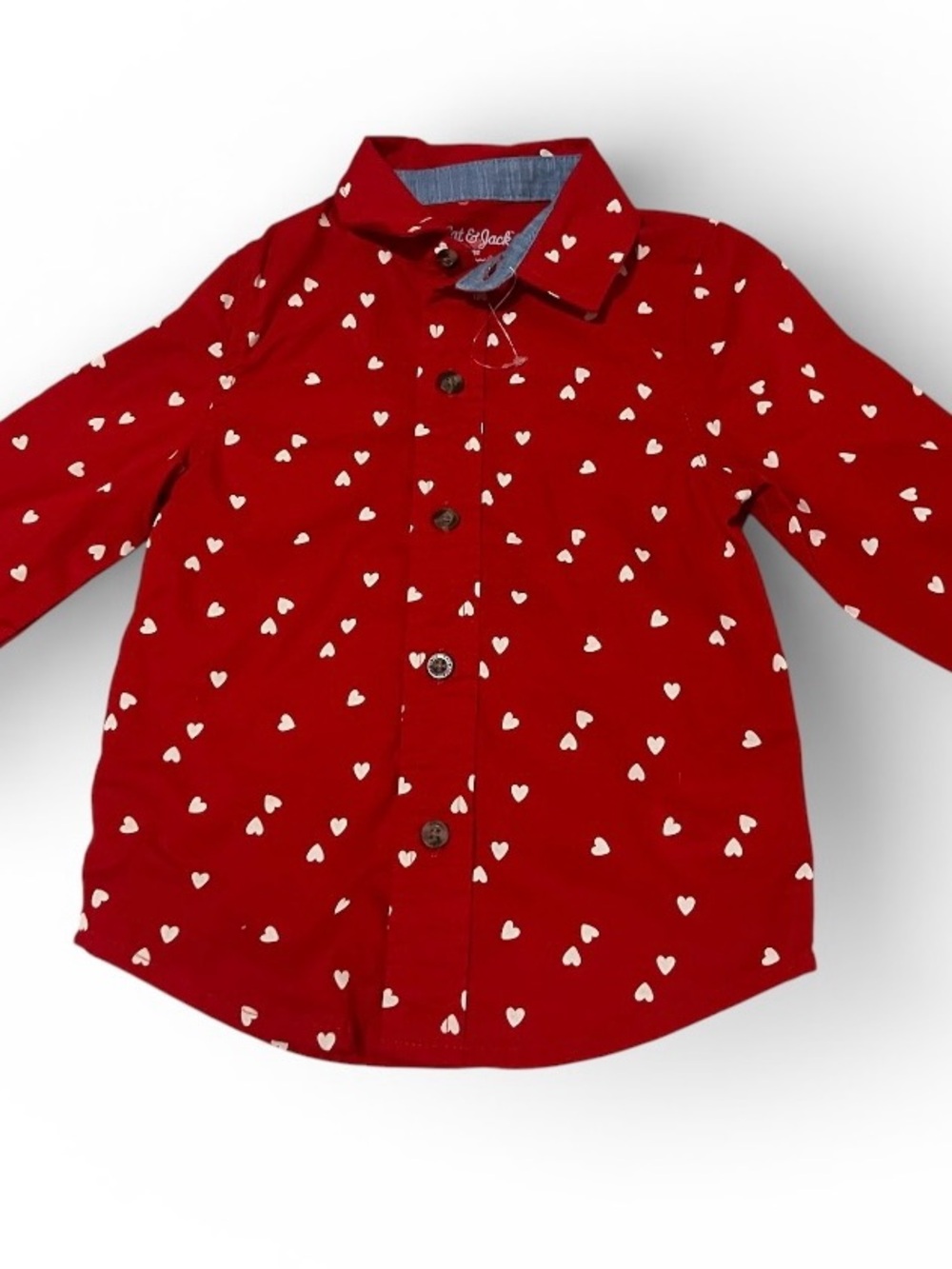 Cat & Jack Red Heart-Print Button-Down Shirt with White Hearts 2T